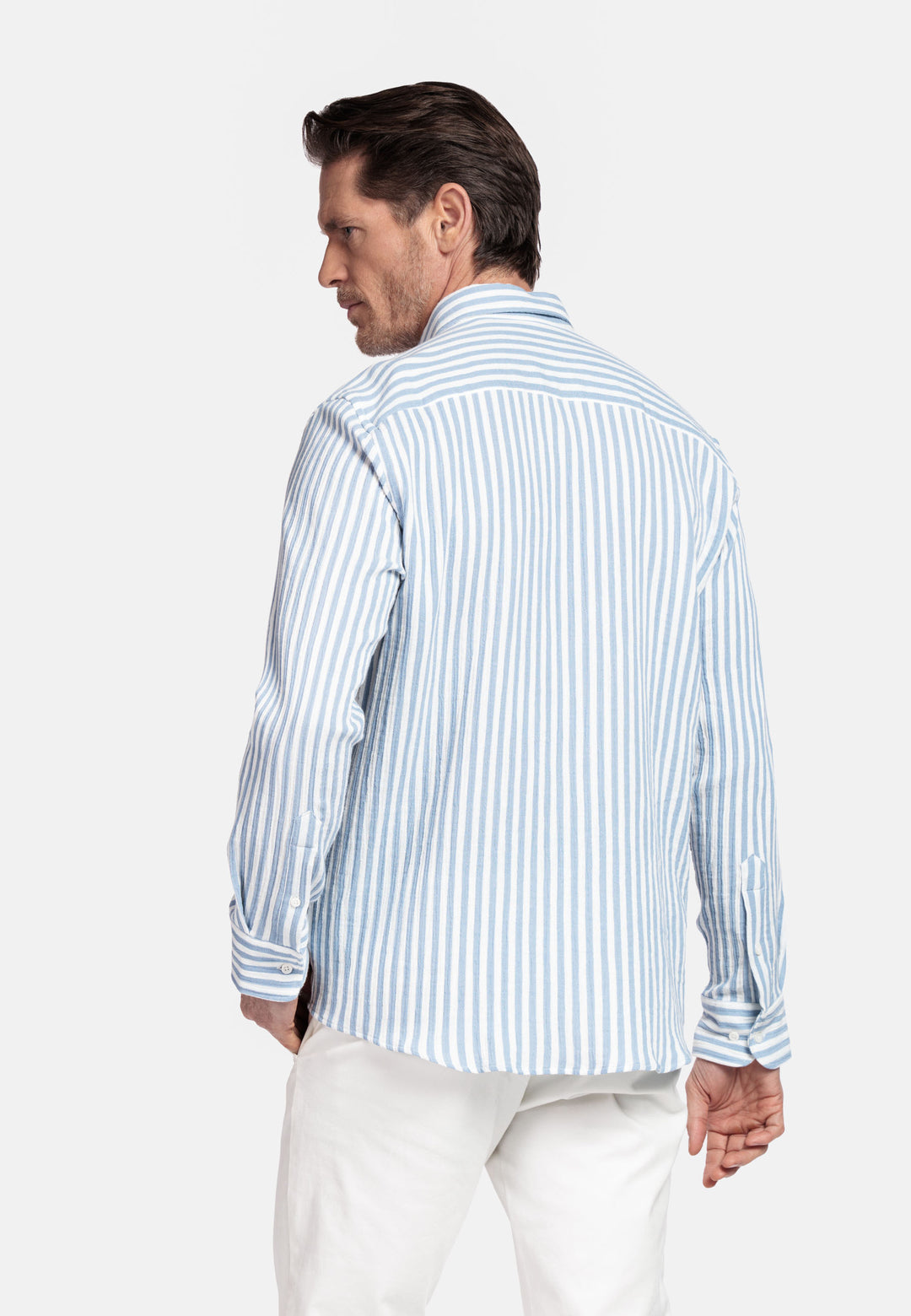 Giordano Dino Double Wave Striped Shirt - Light Blue