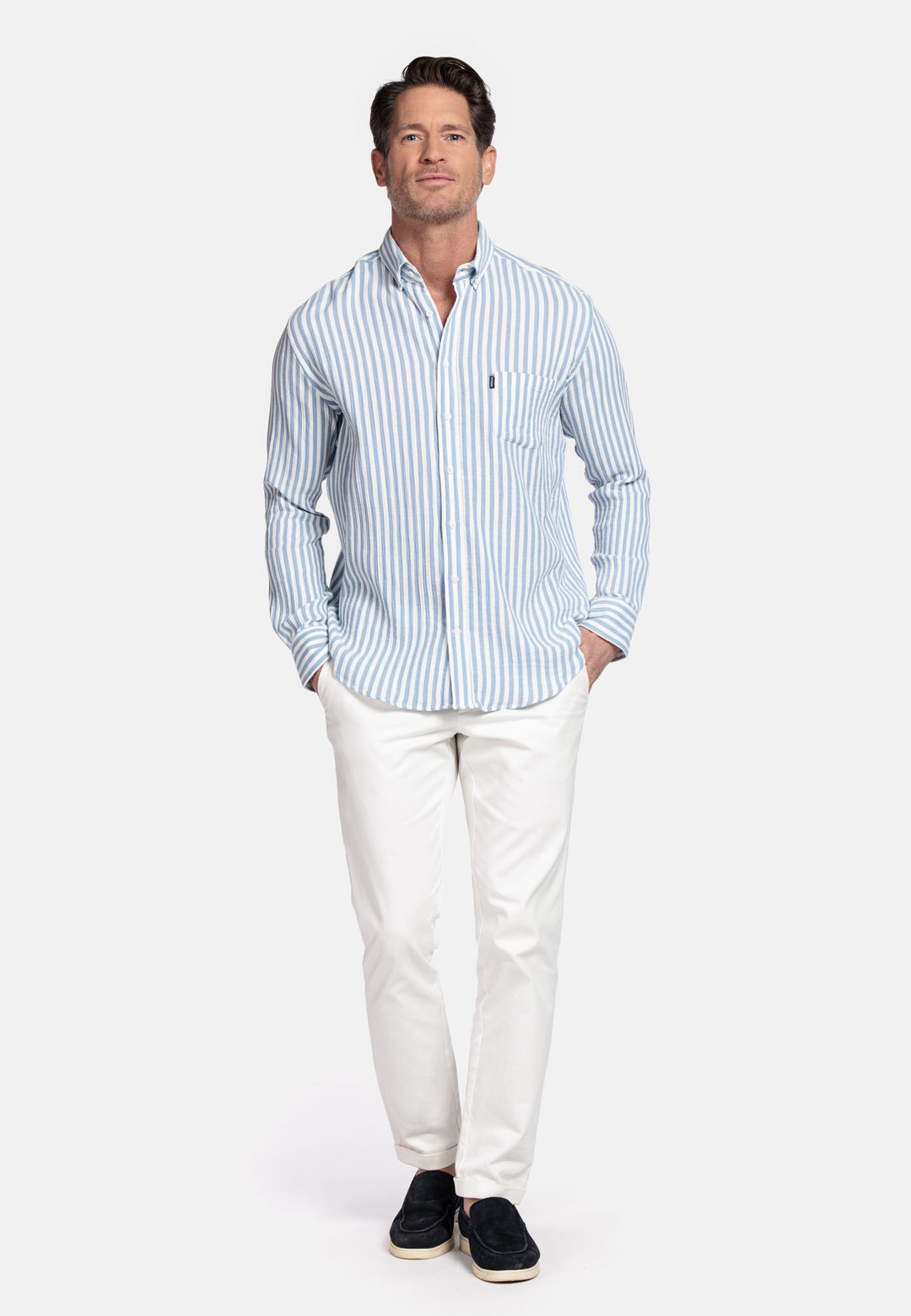 Giordano Dino Double Wave Striped Shirt - Light Blue