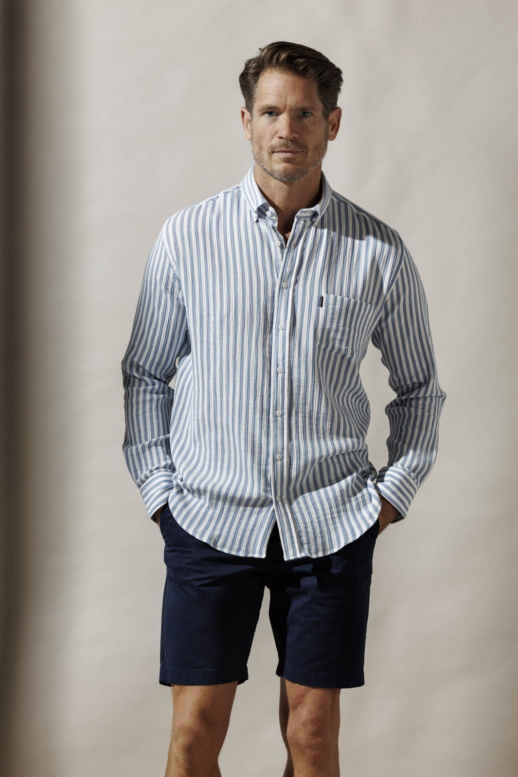 Giordano Dino Double Wave Striped Shirt - Light Blue