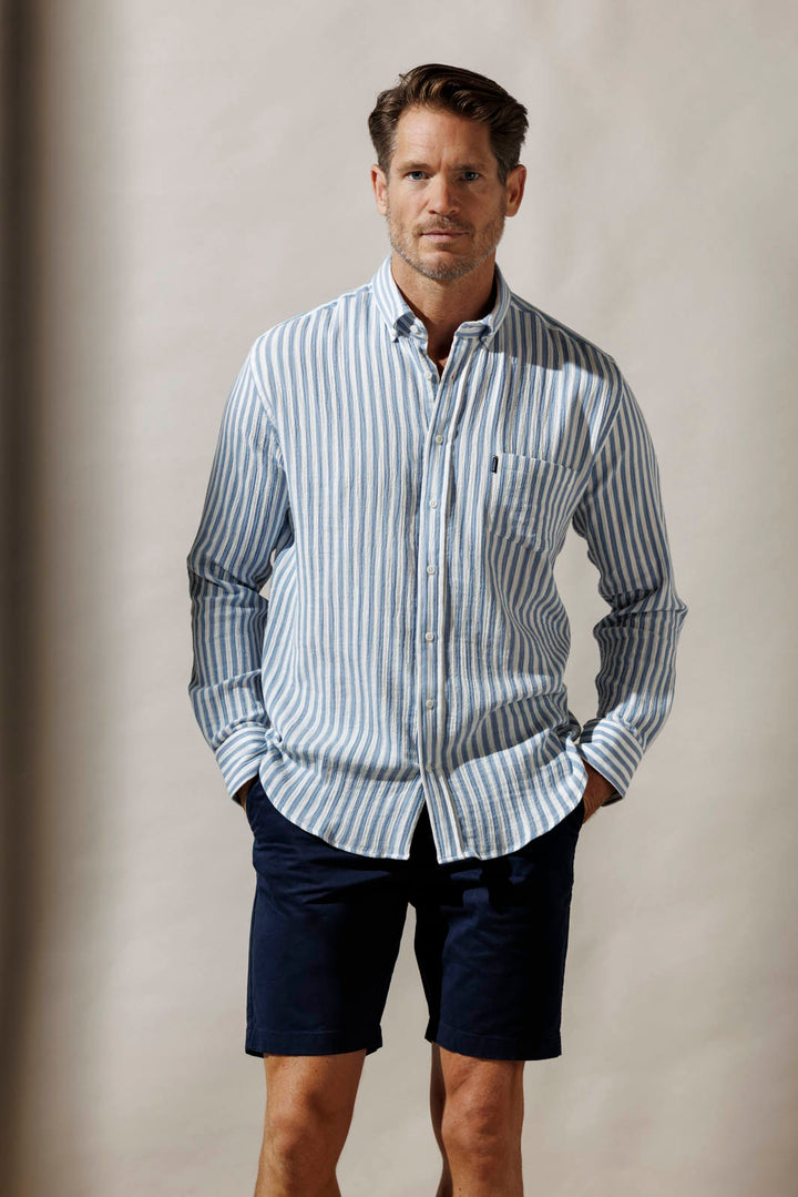 Giordano Dino Double Wave Striped Shirt - Light Blue