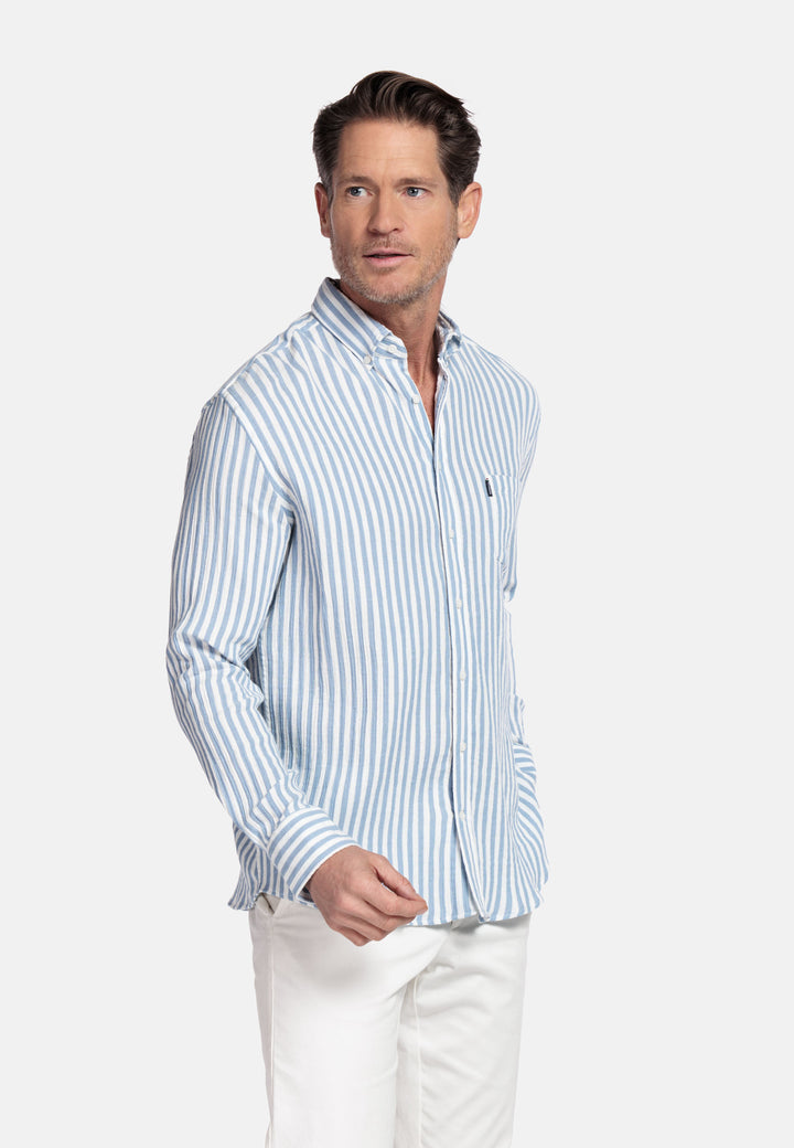 Giordano Dino Double Wave Striped Shirt - Light Blue