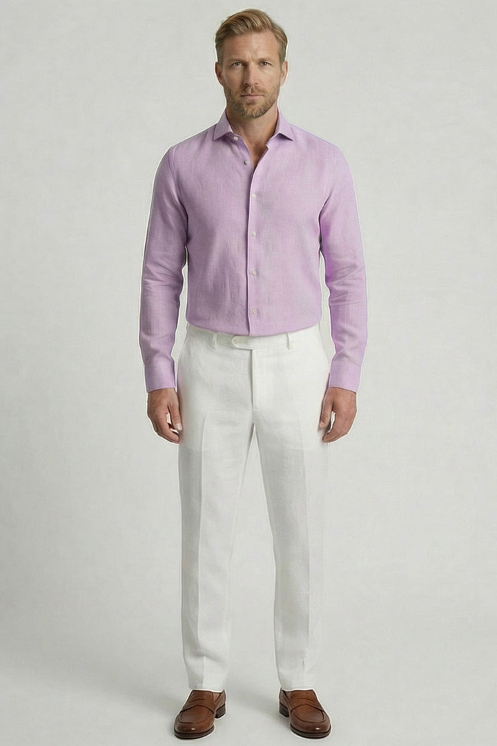 Giordano Row Soft Washed Linen Shirt - Purple