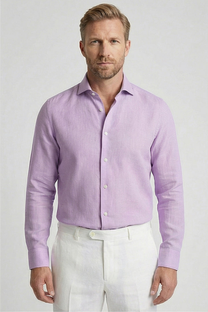 Giordano Row Soft Washed Linen Shirt - Purple
