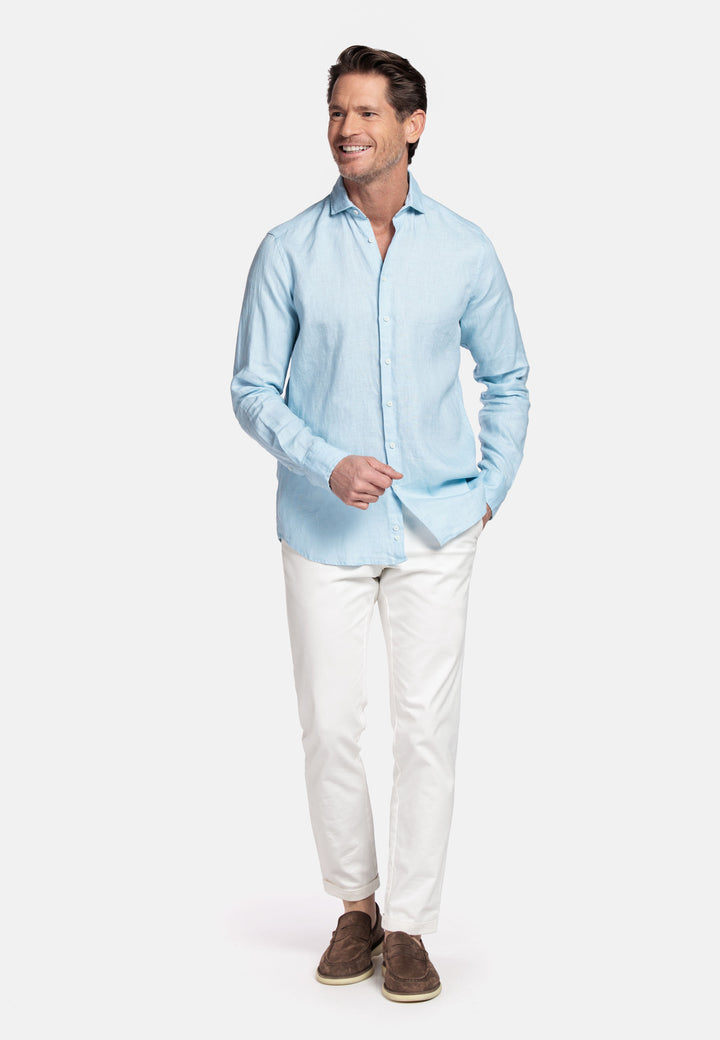 Giordano Row Soft Washed Linen Shirt - Light Blue