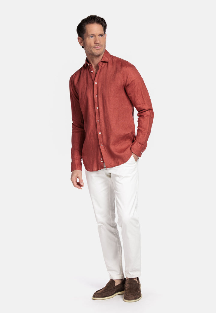 Giordano Row Linen Shirt - Rust Red