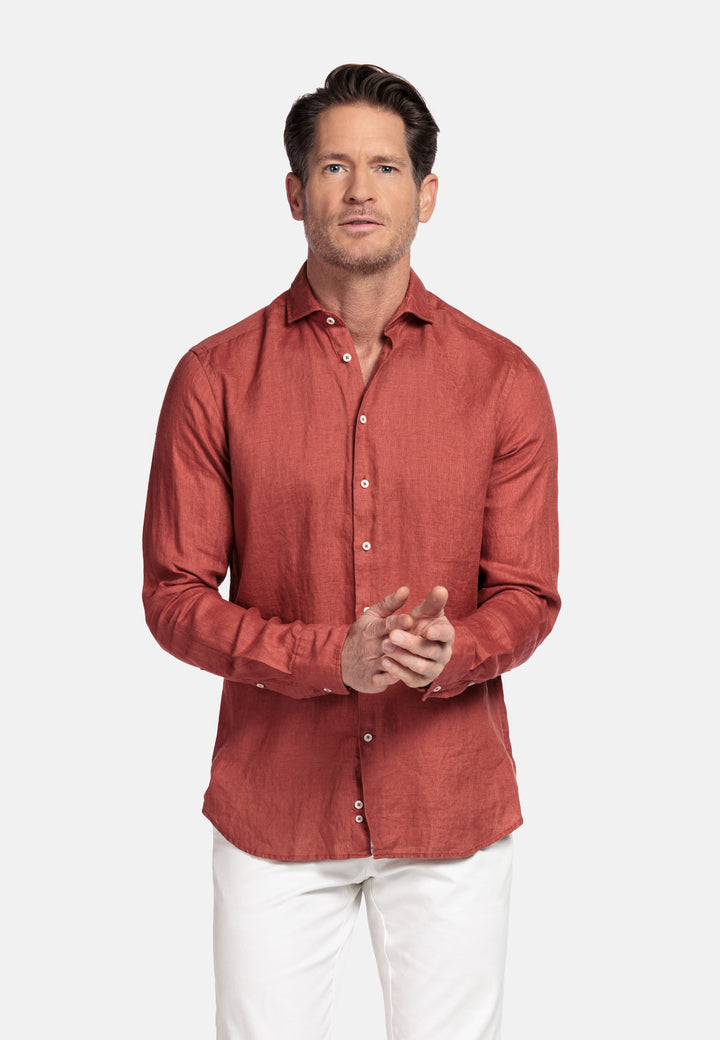 Giordano Row Linen Shirt - Rust Red