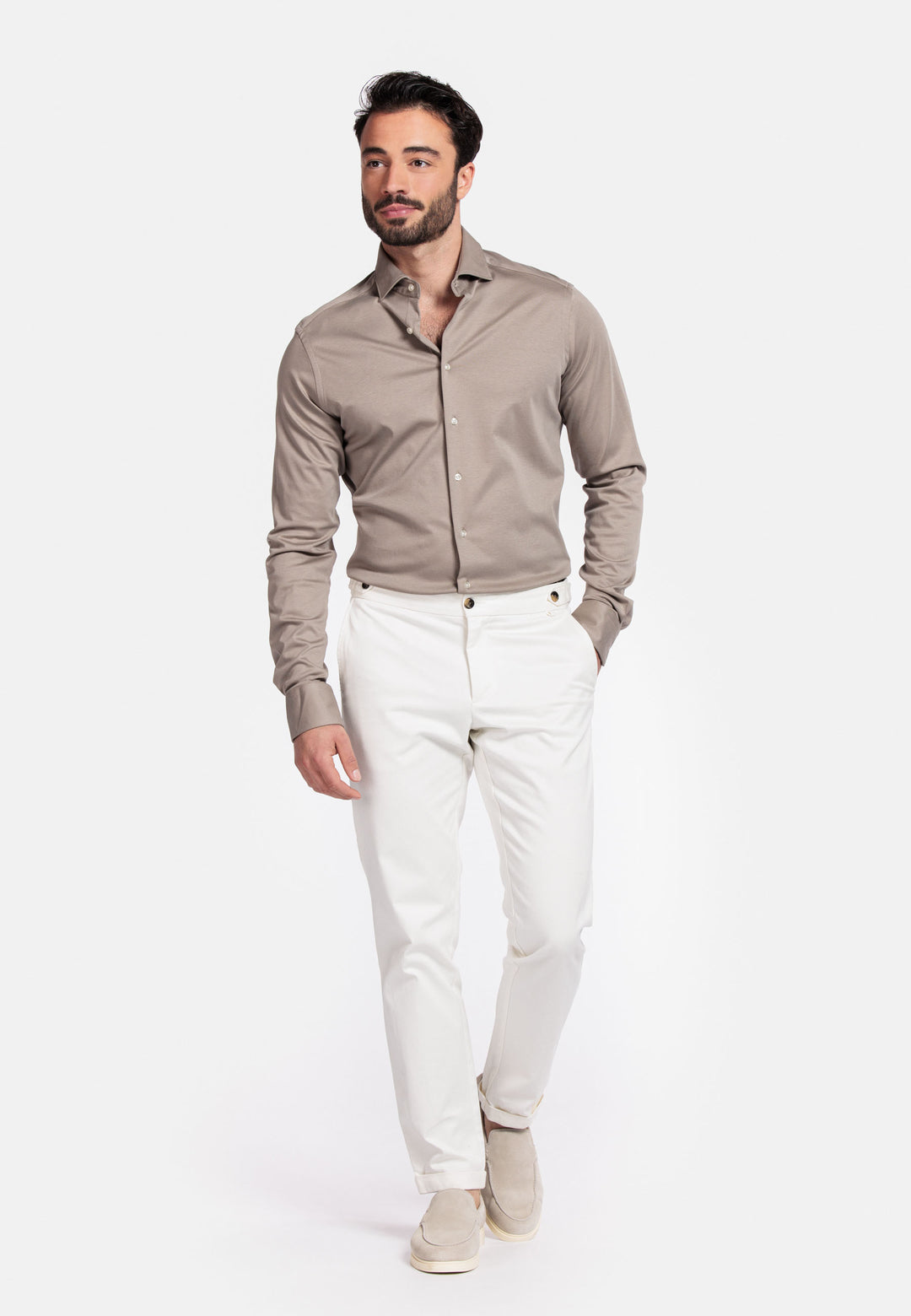 Giordano Maggiore Liquid Cotton Semi Cutaway Shirt - Beige