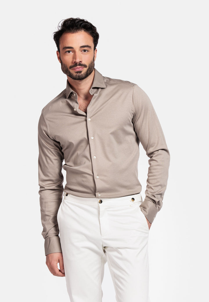 Giordano Maggiore Liquid Cotton Semi Cutaway Shirt - Beige