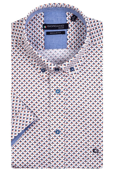 GIORDANO Rood Korte Mouw Regular fit Button Down Print Overhemd 316011 31 - Overhemd - Giordano Casual - GIORDANO Rood Korte Mouw Regular fit Button Down Print Overhemd 316011 31 - 316011/31/S