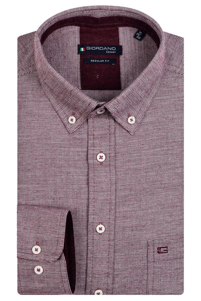 GIORDANO Rood Lange Mouw Regular fit Button Down Overhemd 327323 30 - Overhemd - Giordano Casual - GIORDANO Rood Lange Mouw Regular fit Button Down Overhemd 327323 30 - 327323/30/S