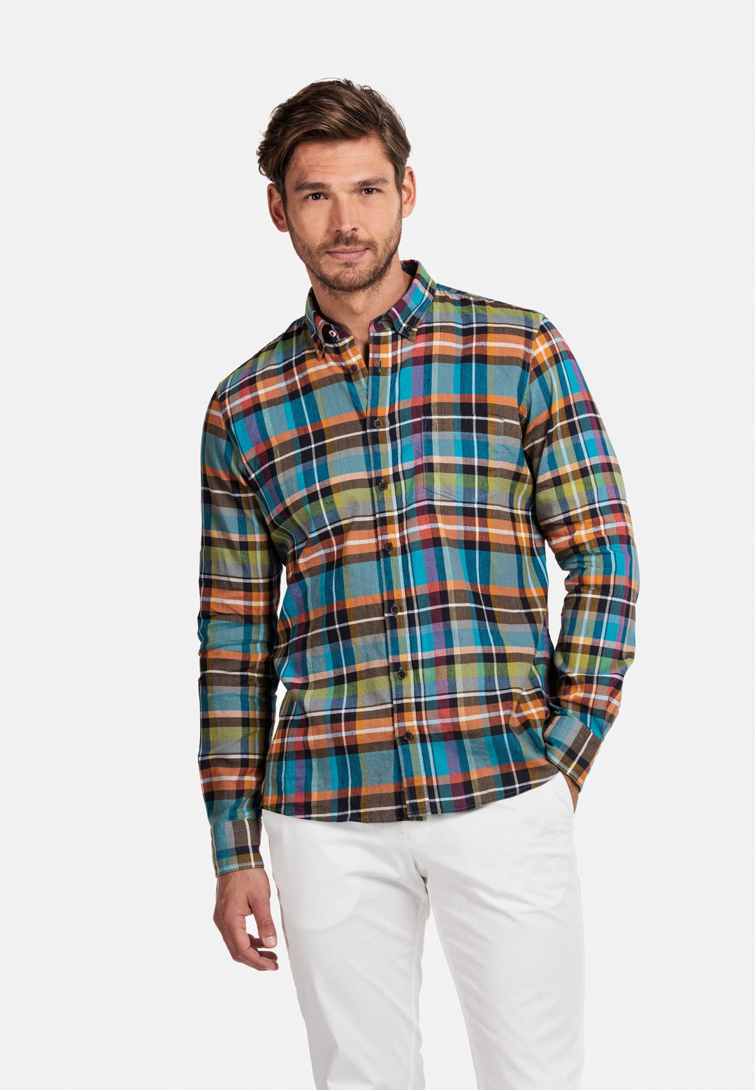 Giordano Blauw Lang Modern fit  Effen Overhemd 217832 60
