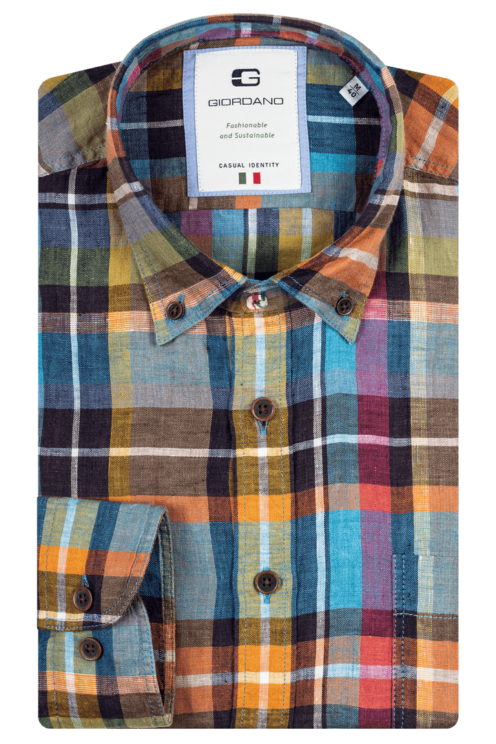 Giordano Blauw Lang Modern fit  Effen Overhemd 217832 60