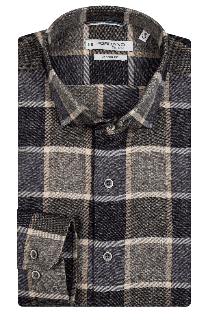 Giordano Groen Lang Modern fit  Ruit Overhemd 227836 70