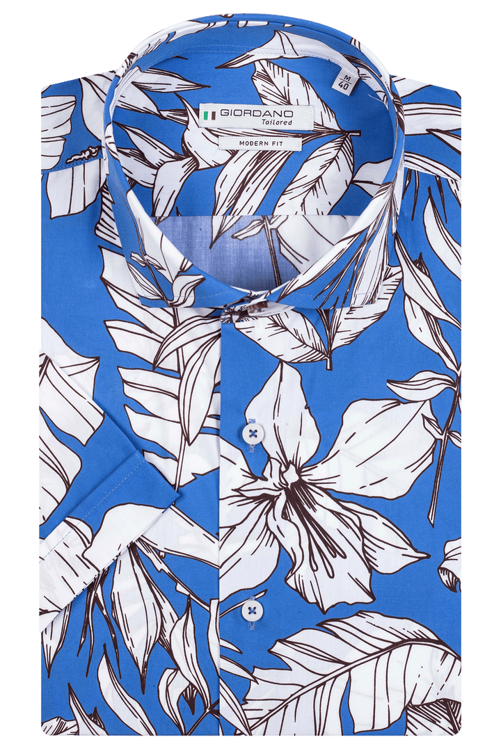 Giordano Front Korte Mouw Overhemd - Cobalt Print - 316820-66