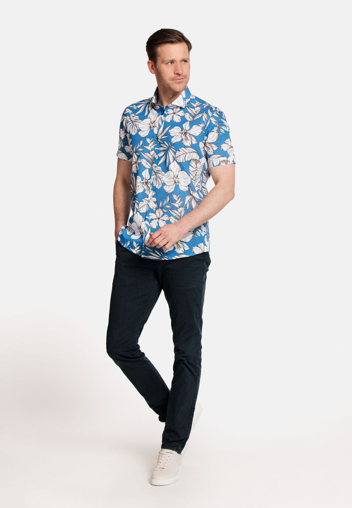 Giordano Front Korte Mouw Overhemd - Cobalt Print - 316820-66