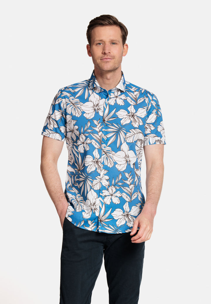 Giordano Front Korte Mouw Overhemd - Cobalt Print - 316820-66