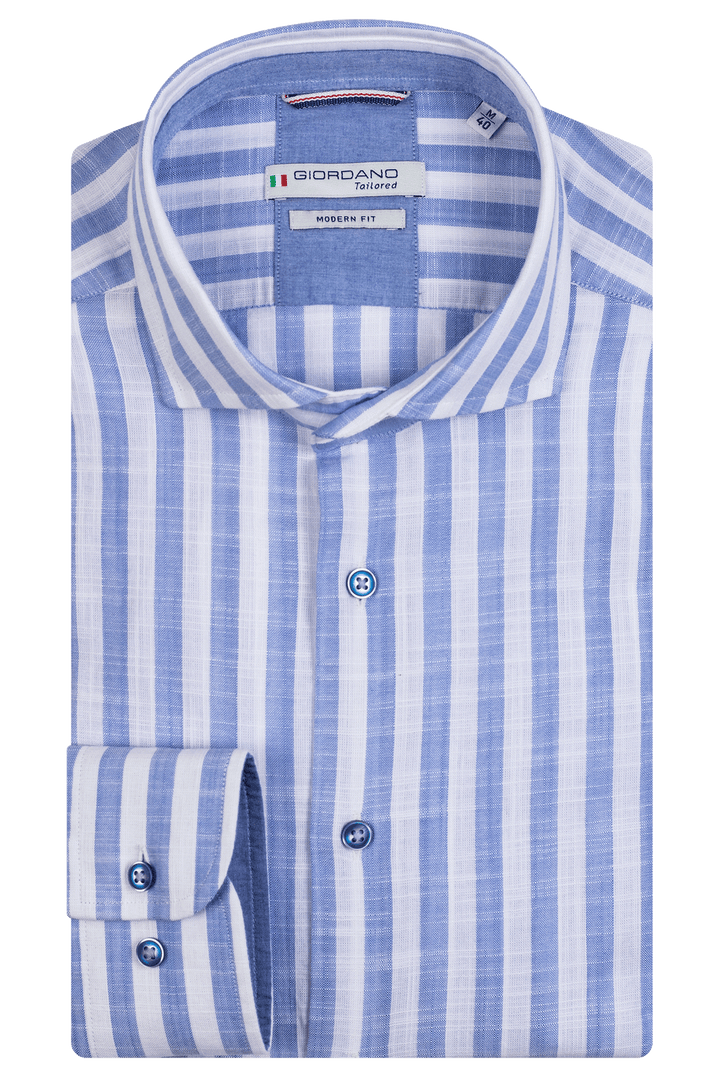 Giordano Row Cutaway Gestreepte Overhemd - Lichtblauw - 317814-61