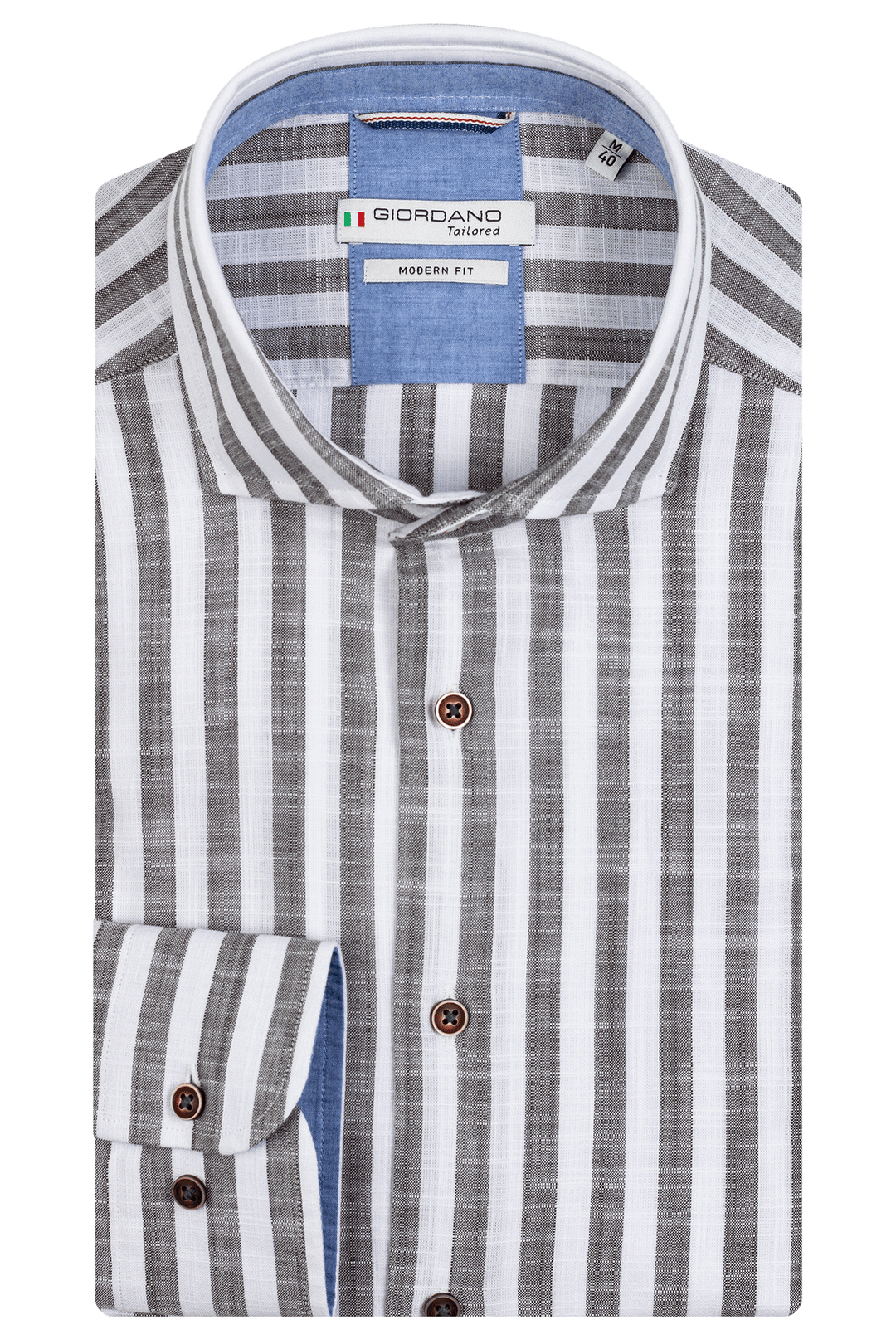 Giordano Row Cutaway Gestreepte Overhemd - Grijs - 317814-70