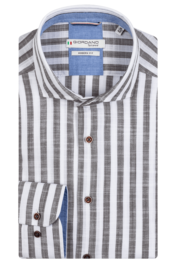 Giordano Row Cutaway Gestreepte Overhemd - Grijs - 317814-70