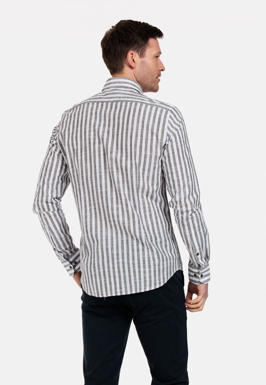 Giordano Row Cutaway Gestreepte Overhemd - Grijs - 317814-70