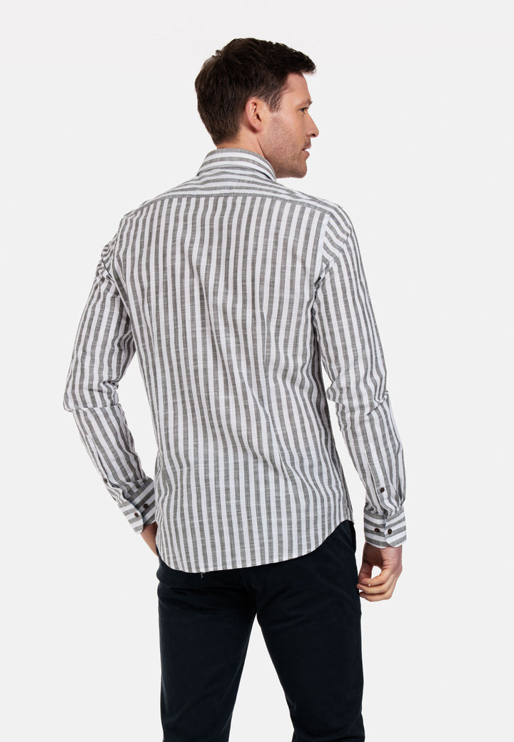 Giordano Row Cutaway Gestreepte Overhemd - Grijs - 317814-70