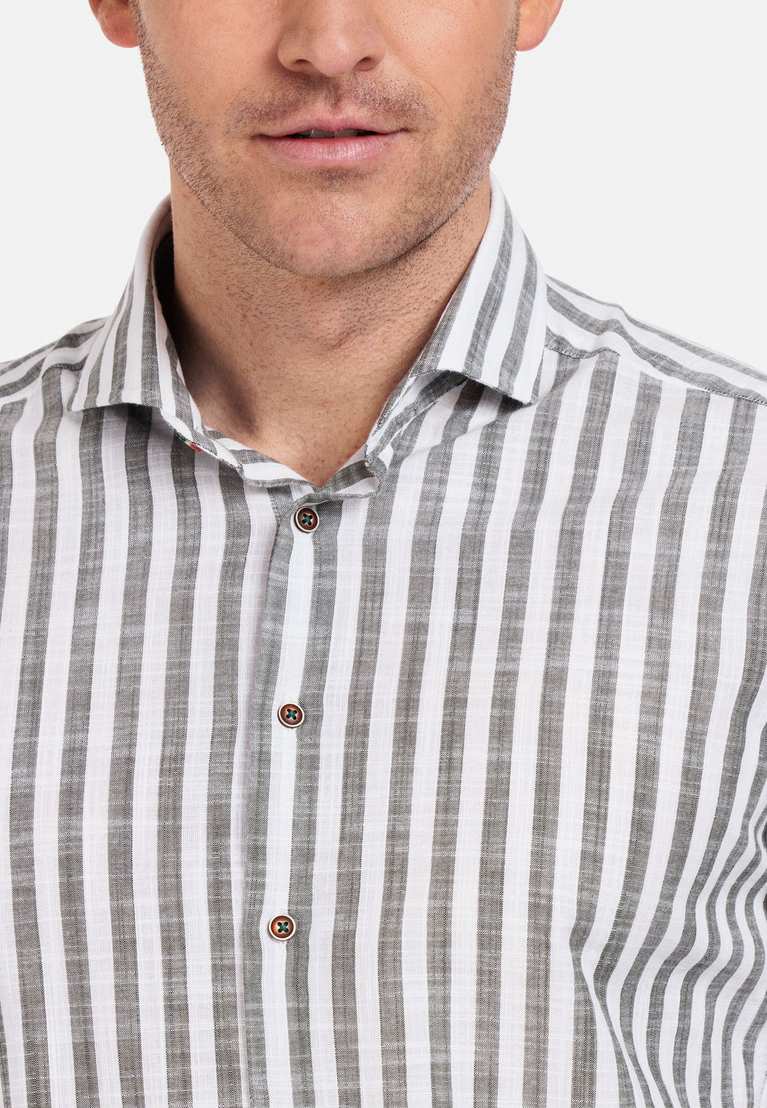 Giordano Row Cutaway Gestreepte Overhemd - Grijs - 317814-70