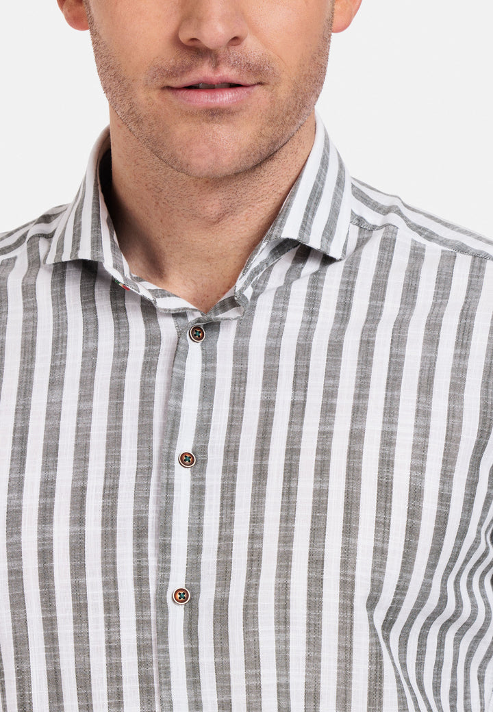 Giordano Row Cutaway Gestreepte Overhemd - Grijs - 317814-70