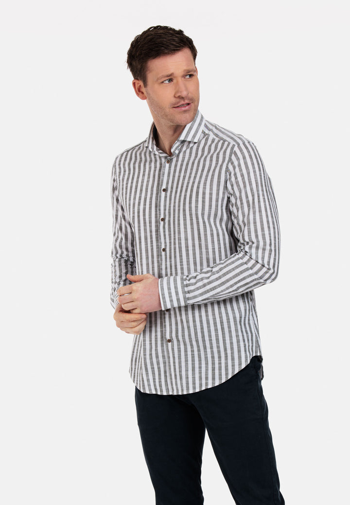 Giordano Row Cutaway Gestreepte Overhemd - Grijs - 317814-70