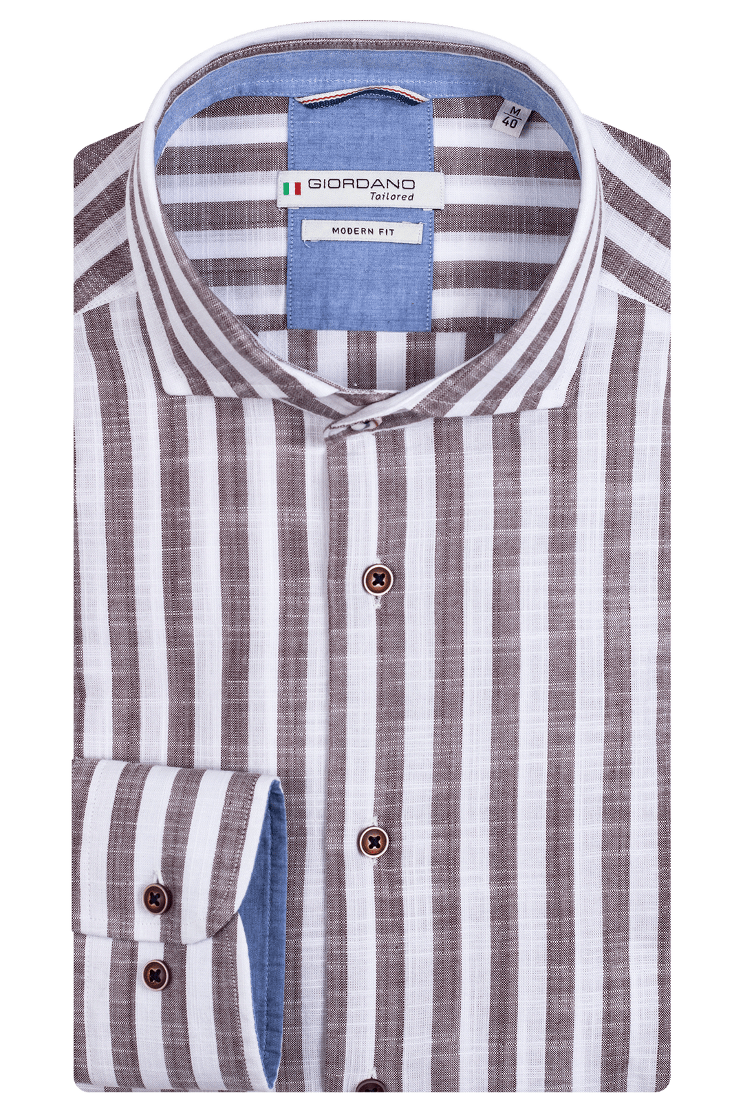 Giordano Row Cutaway Gestreepte Overhemd - Bruin - 317814-80