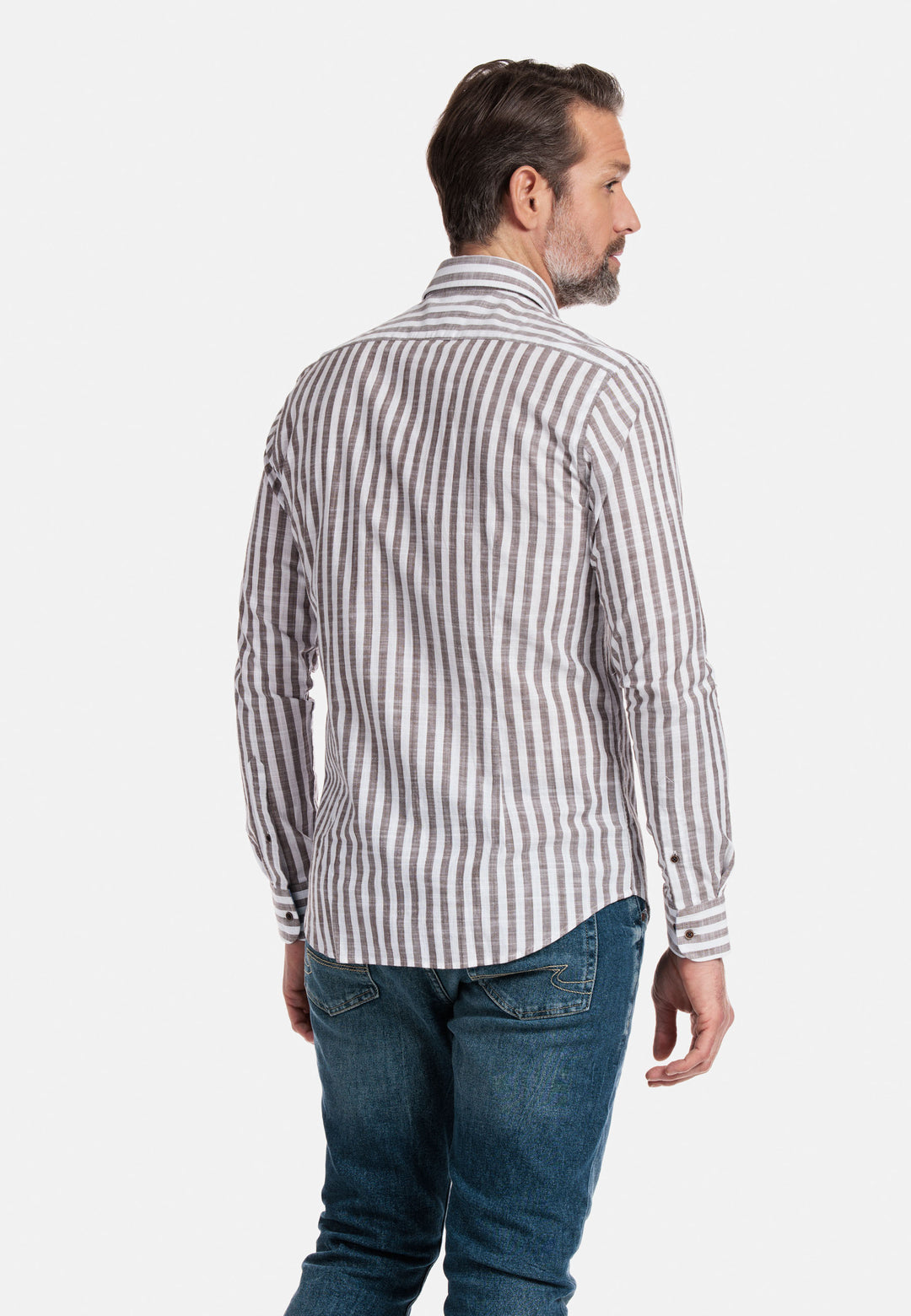 Giordano Row Cutaway Gestreepte Overhemd - Bruin - 317814-80