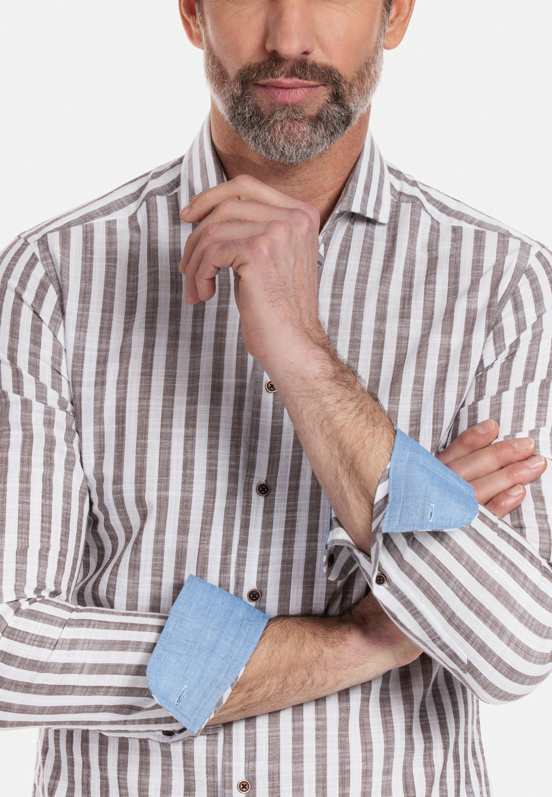 Giordano Row Cutaway Gestreepte Overhemd - Bruin - 317814-80