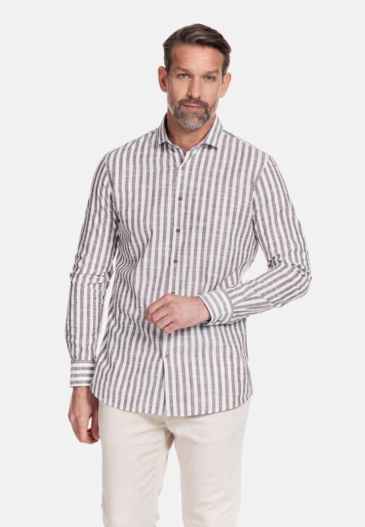 Giordano Row Cutaway Gestreepte Overhemd - Bruin - 317814-80