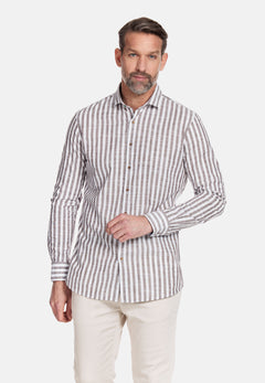 Giordano Row Cutaway Gestreepte Overhemd - Bruin - 317814-80