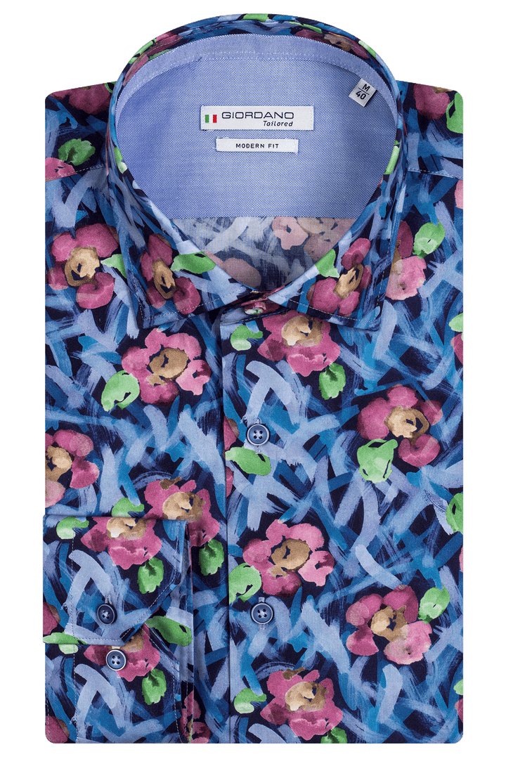 Giordano Maggiore Print Overhemd - Blauw - 317817-60