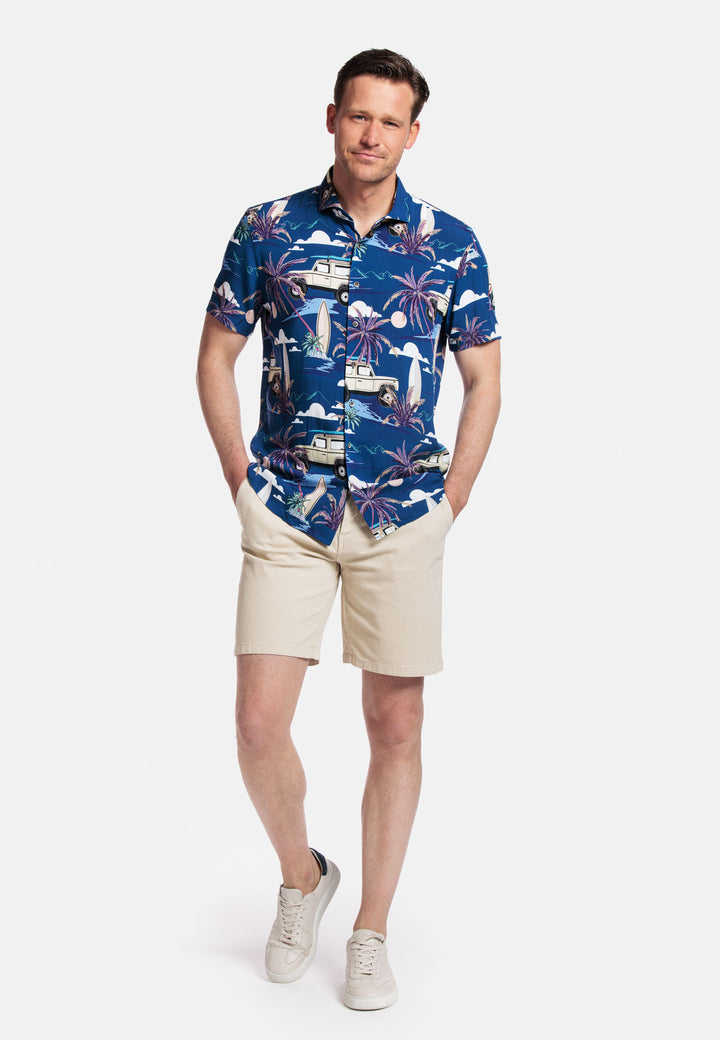 Giordano Front Korte Mouw Overhemd - Blauw Print - 416818-60