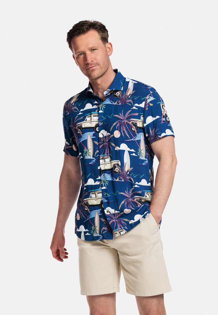 Giordano Front Korte Mouw Overhemd - Blauw Print - 416818-60