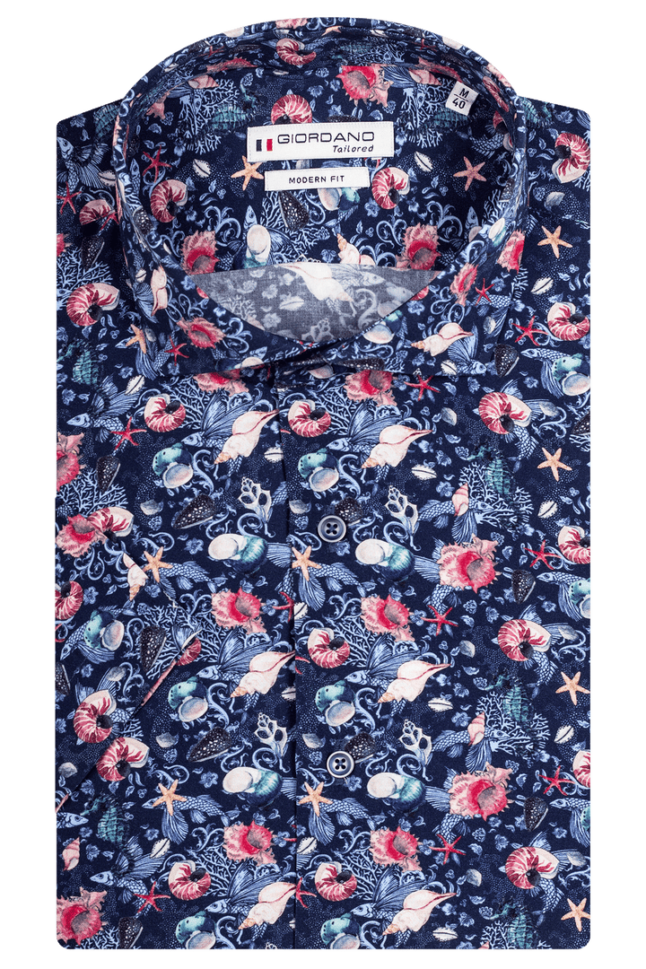 Giordano Front Korte Mouw Overhemd - Blauw Print - 416821-60