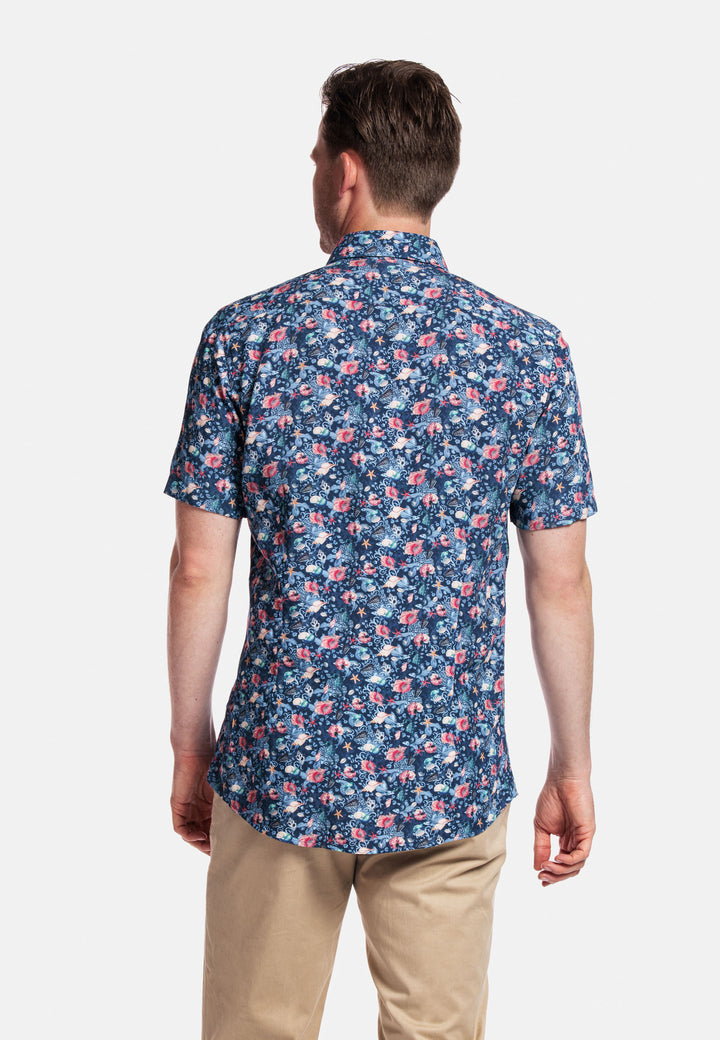 Giordano Front Korte Mouw Overhemd - Blauw Print - 416821-60