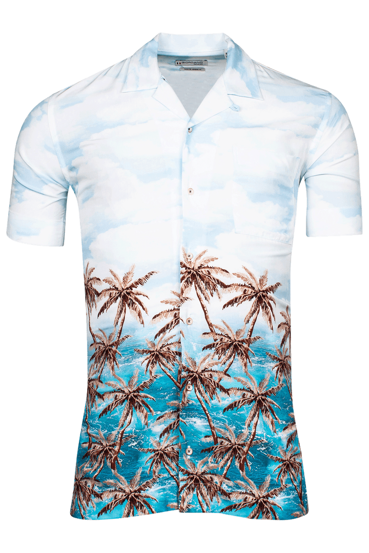 Giordano Blauw Kort Modern fit  Print Overhemd 416856 62