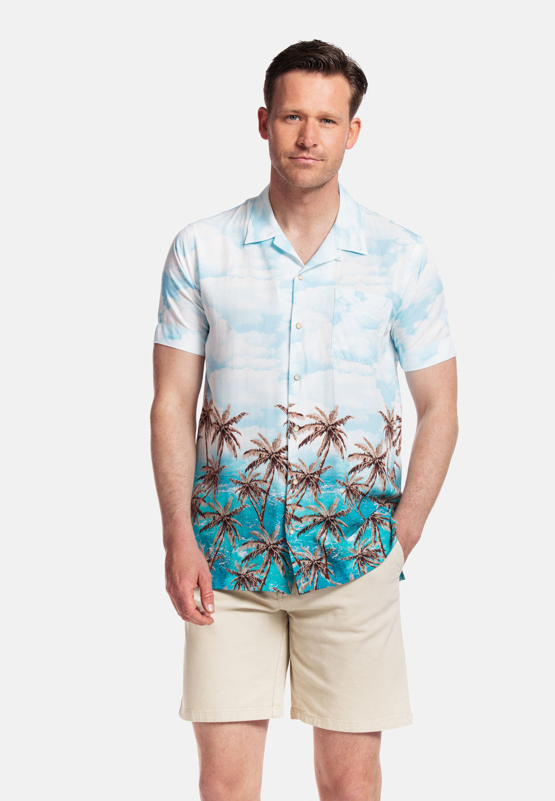 Giordano Blauw Kort Modern fit  Print Overhemd 416856 62