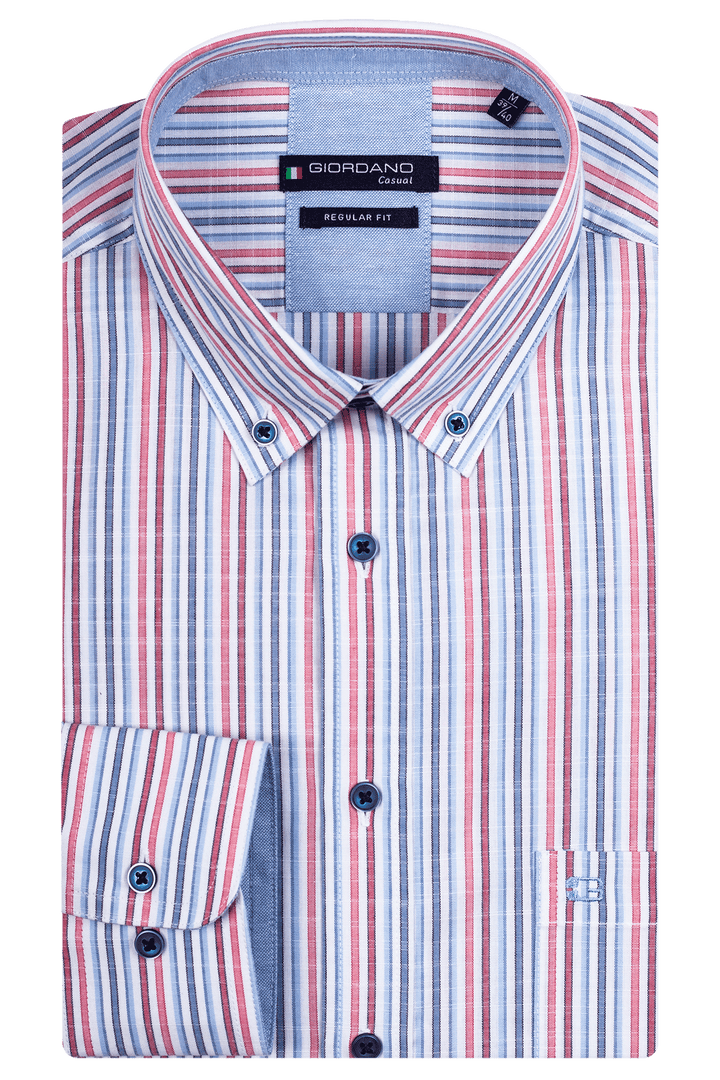 Giordano Ivy Button Down Gestreept Overhemd - Rood - 417105-30