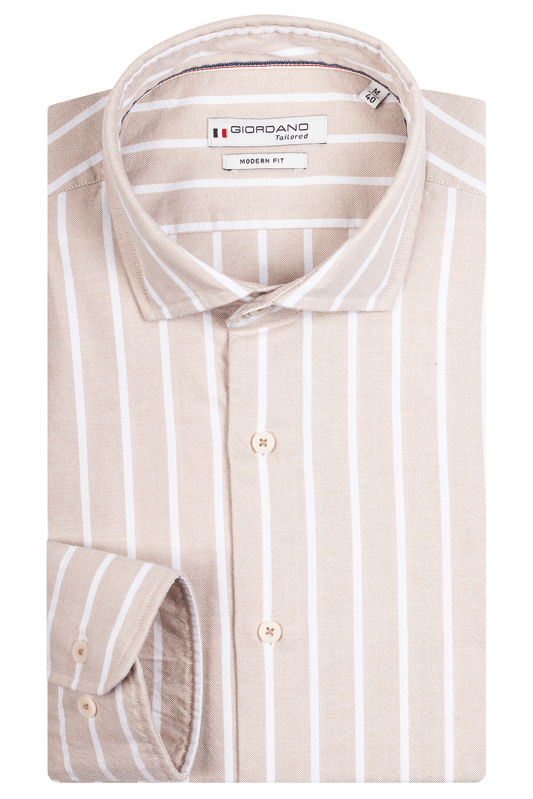 Giordano Row Bari Cutaway Gestreept Overhemd - Beige - 417840-81