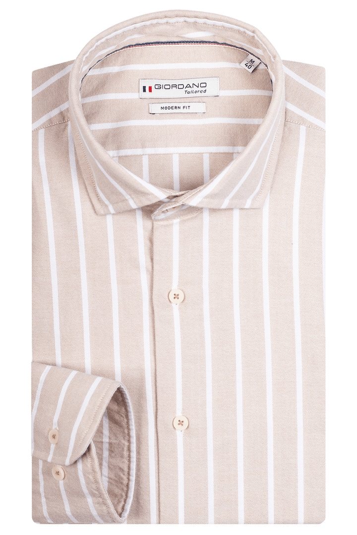Giordano Row Bari Cutaway Gestreept Overhemd - Beige - 417840-81