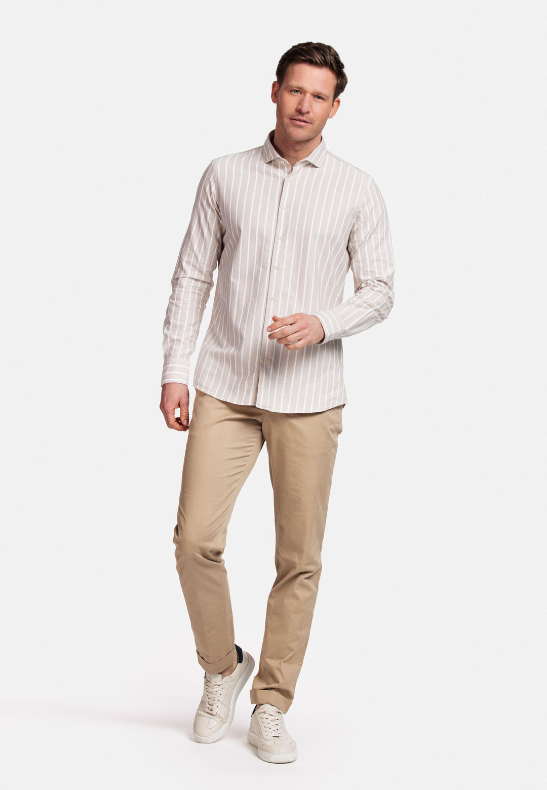 Giordano Row Bari Cutaway Gestreept Overhemd - Beige - 417840-81