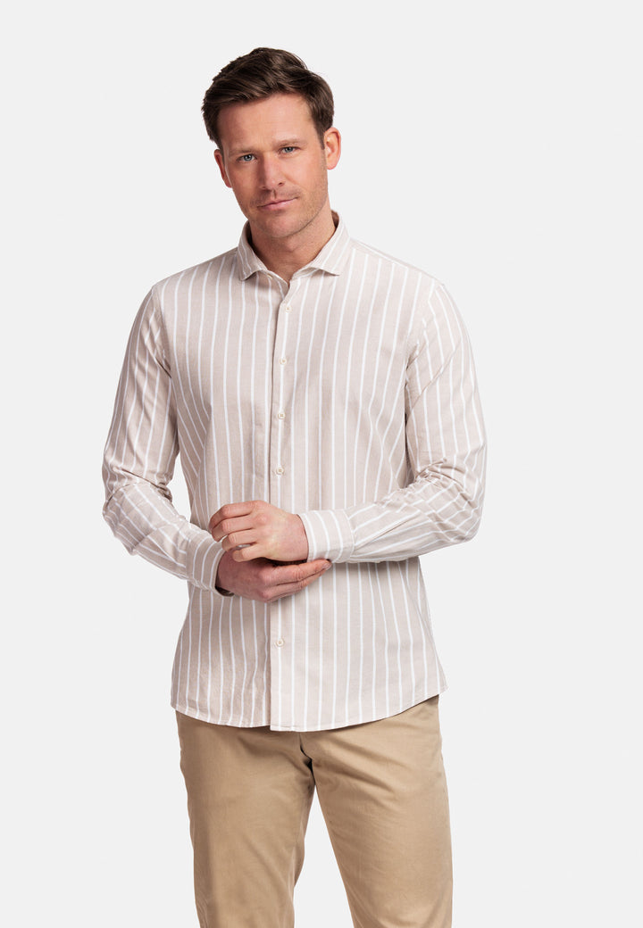 Giordano Row Bari Cutaway Gestreept Overhemd - Beige - 417840-81