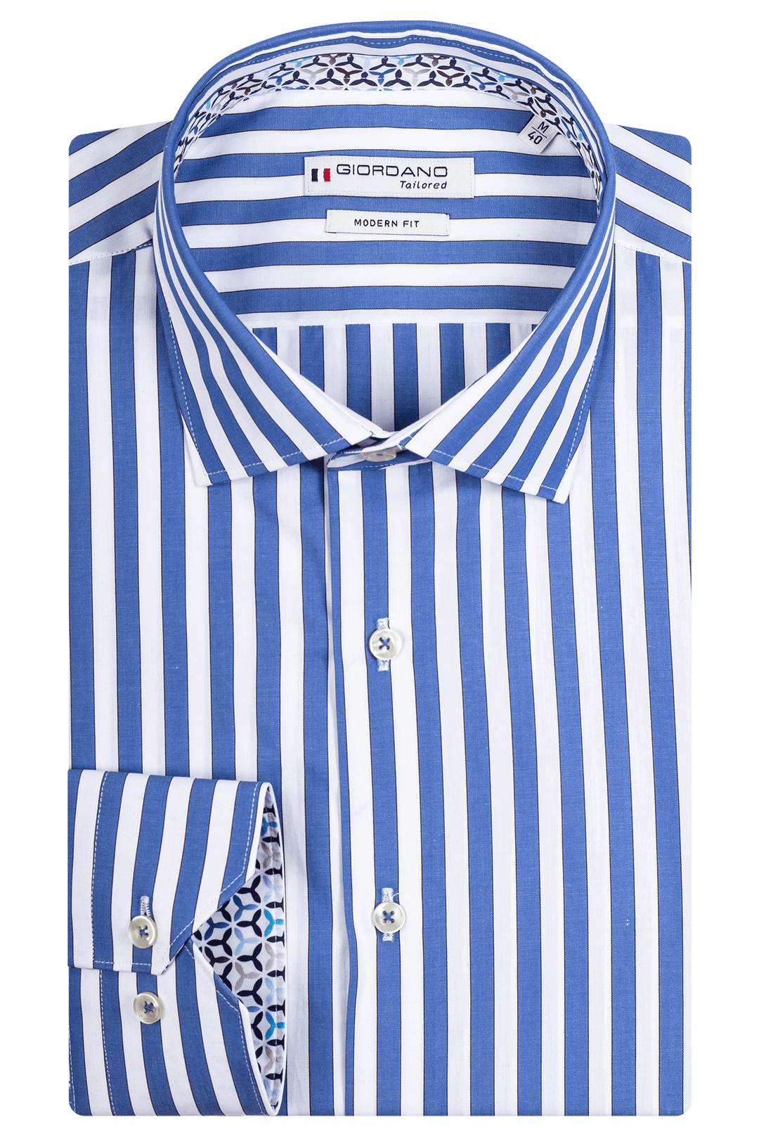 Giordano Row Bari Cutaway Gestreept Overhemd - Blauw - 417843-62