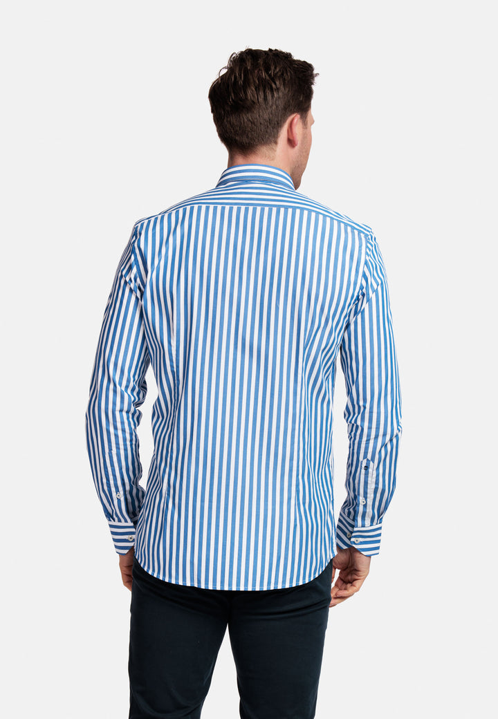 Giordano Row Bari Cutaway Gestreept Overhemd - Blauw - 417843-62