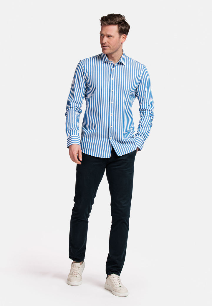 Giordano Row Bari Cutaway Gestreept Overhemd - Blauw - 417843-62