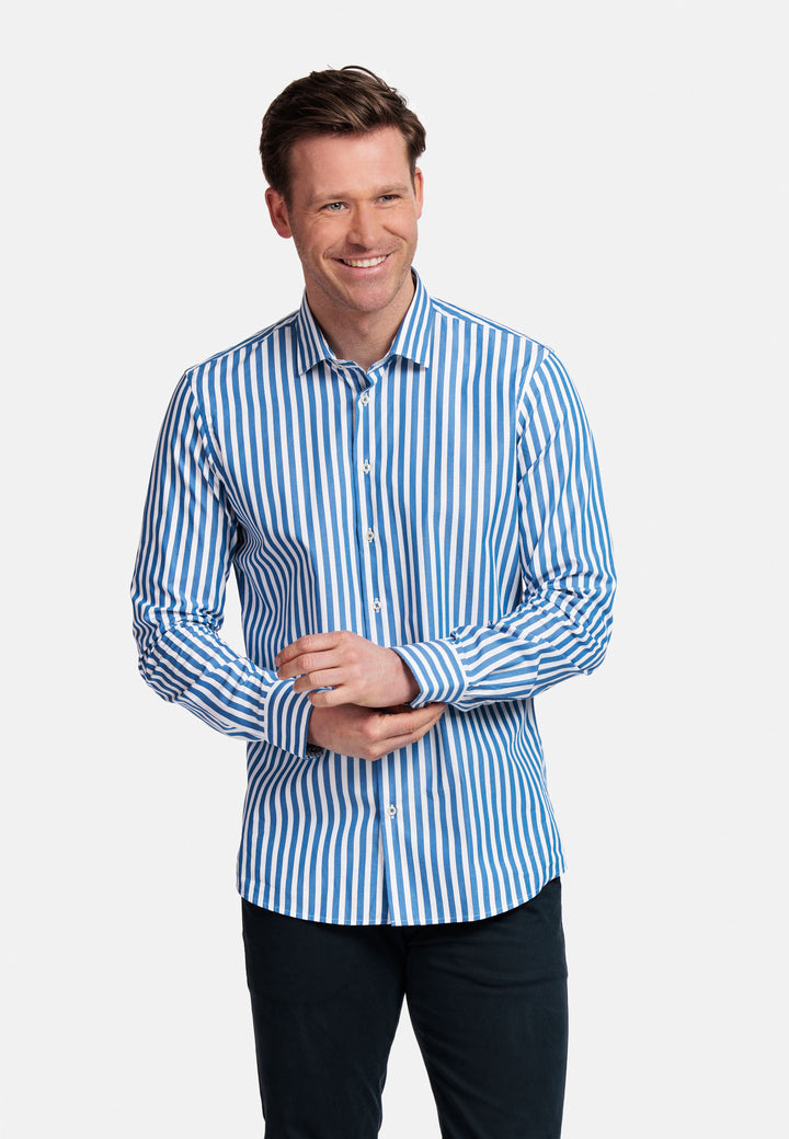 Giordano Row Bari Cutaway Gestreept Overhemd - Blauw - 417843-62