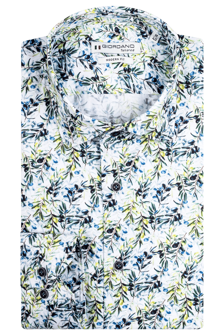Giordano Maggiore Semi Cutaway Mediterrane Print Overhemd - Wit - 417851-10